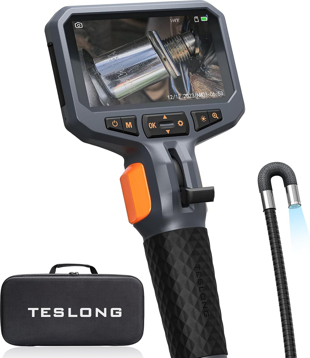 Teslong Two-Way Articulating Borescope with Light, Industrial Endoscope Inspection Camera with Articulated Probe, Flexible Mechanic Fiber Optic Snake Scope Cam for Wall/Automotive/Engine (5 FT) Manuals+ +1