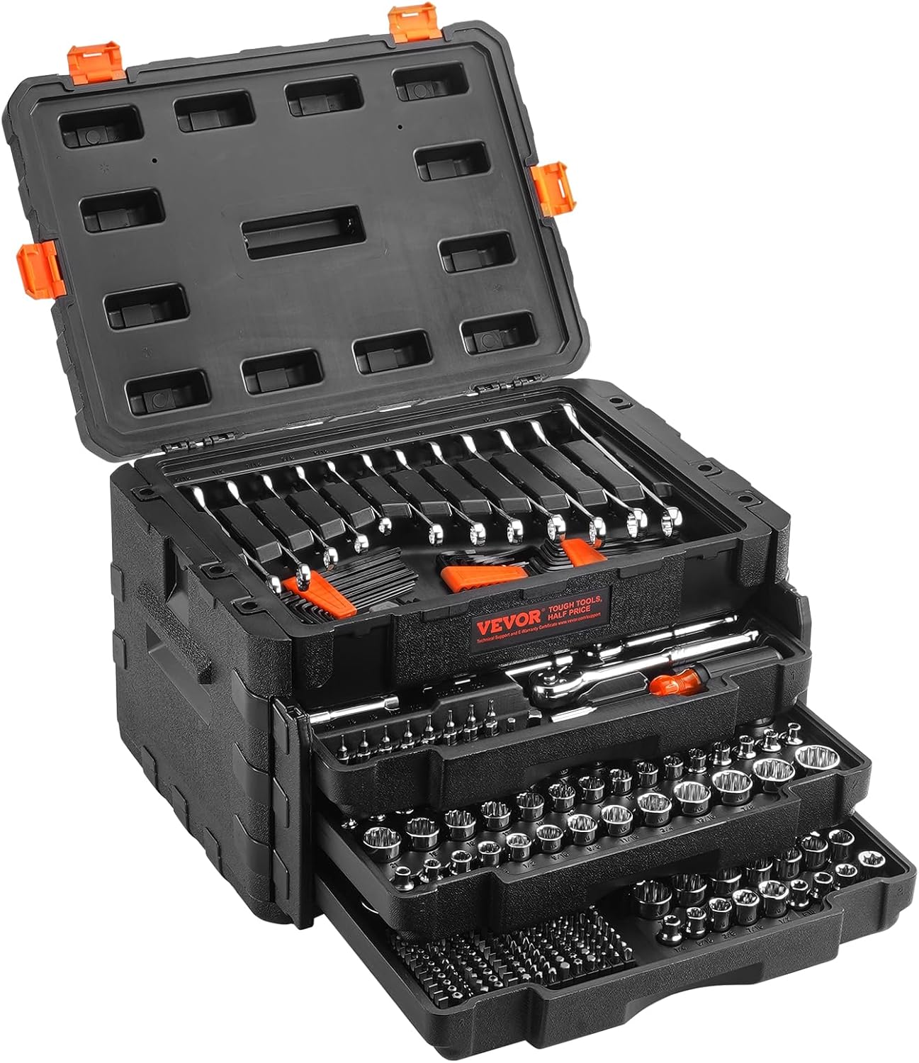 VEVOR 198-Piece Mechanics Tool Set with Case – Professional Standard and Metric Combination Tools & Accessories