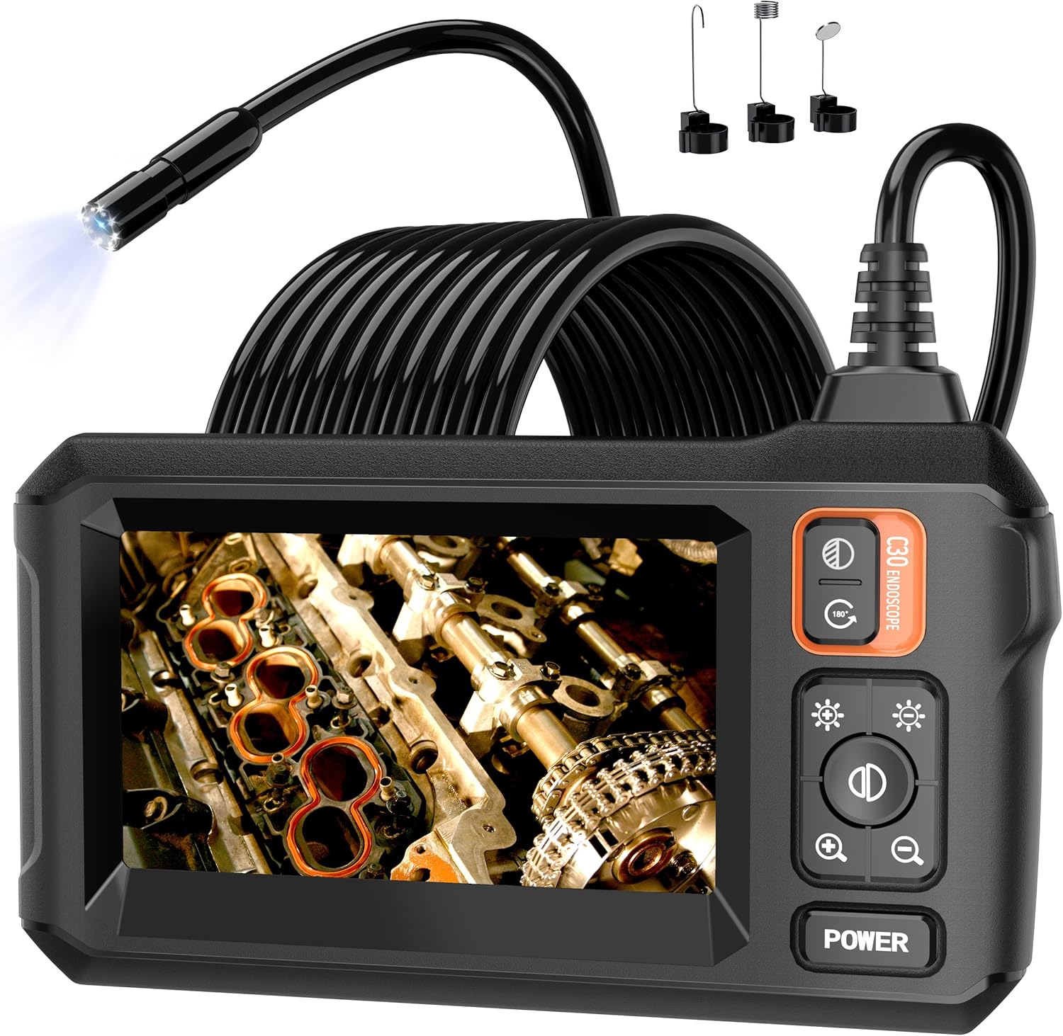 Endoscope Camera with Light, Borescope Camera with 4.3" IPS Screen, 1920P HD with 8 LED Lights, 16.4FT Semi-Rigid Cord Bore Scope, Gadgets for Men & Tools for Men